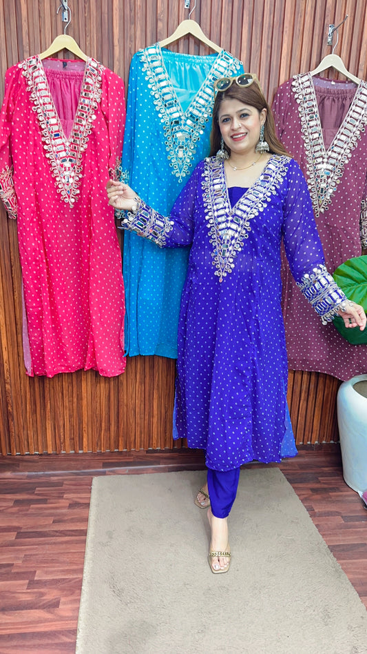Jaipuri mirror three piece kurta set