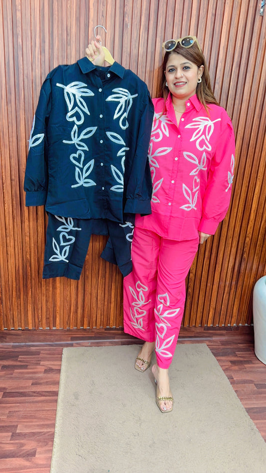 Flower Embroidery Cotton coord set