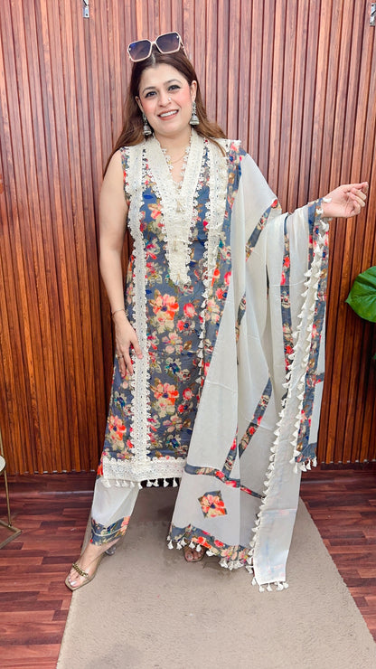 Premium lace cotton suit set