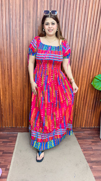 Bobbin printed long multicolour dress