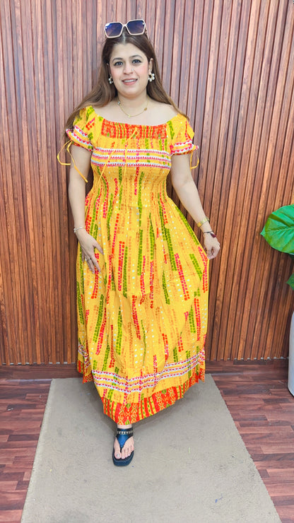 Bobbin printed long multicolour dress