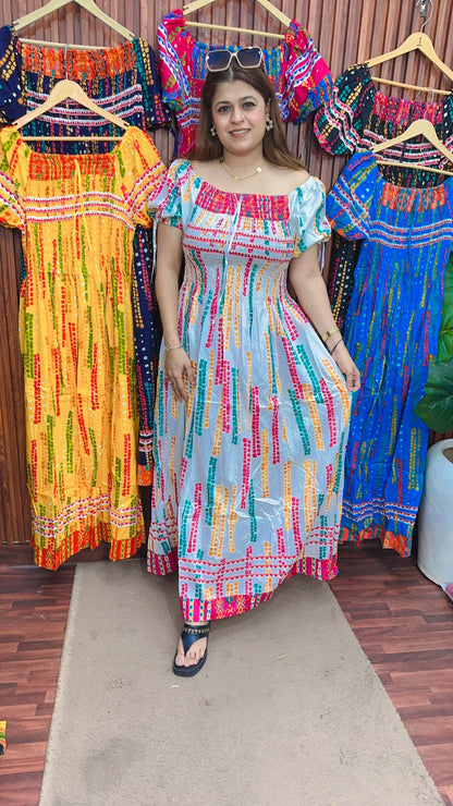 Bobbin printed long multicolour dress