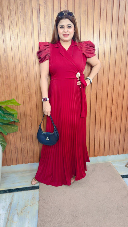 Corsica Puffy Sleeve Wrinkle Dress