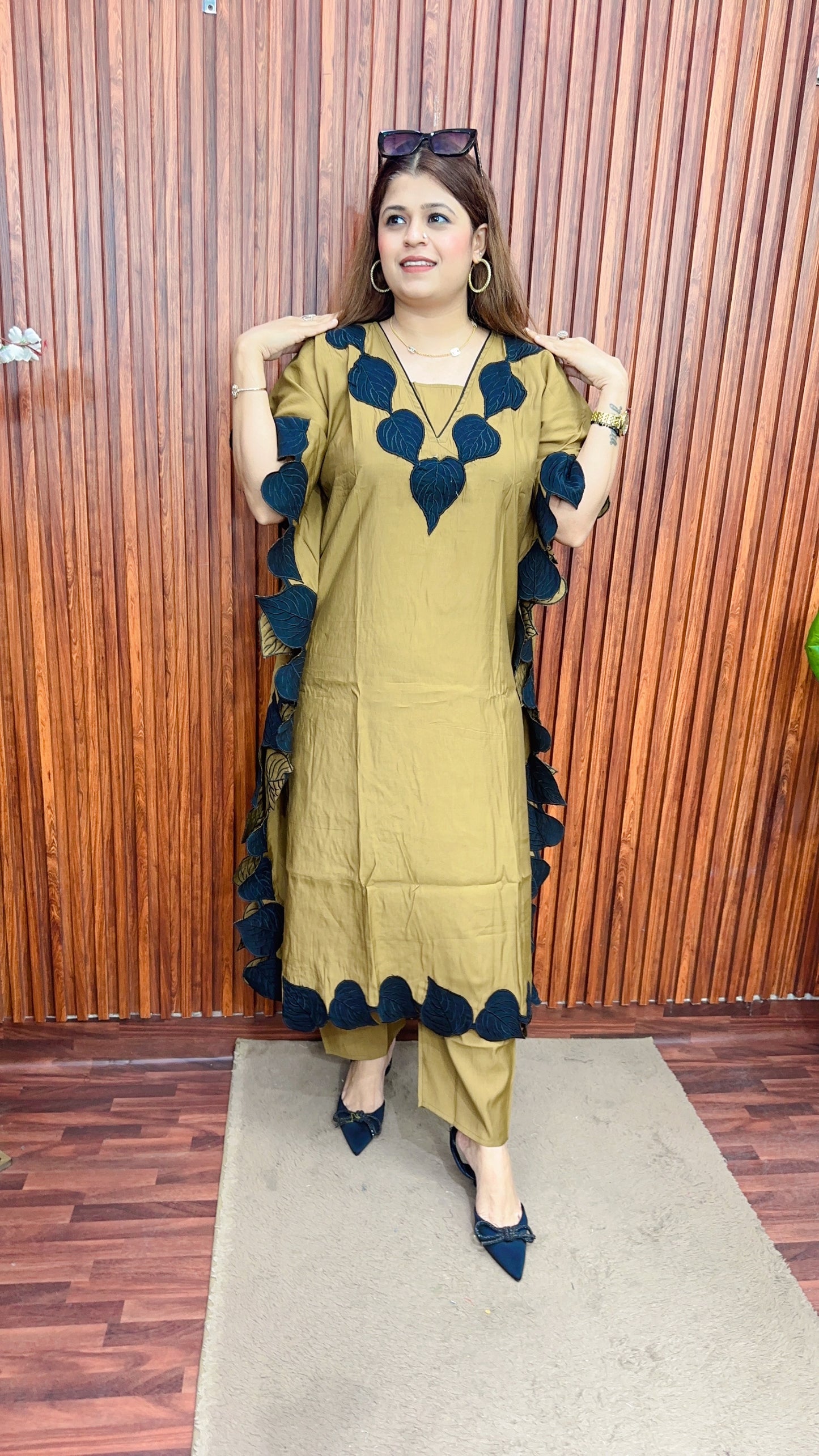 Stylish Leaf Cotton kaftan set