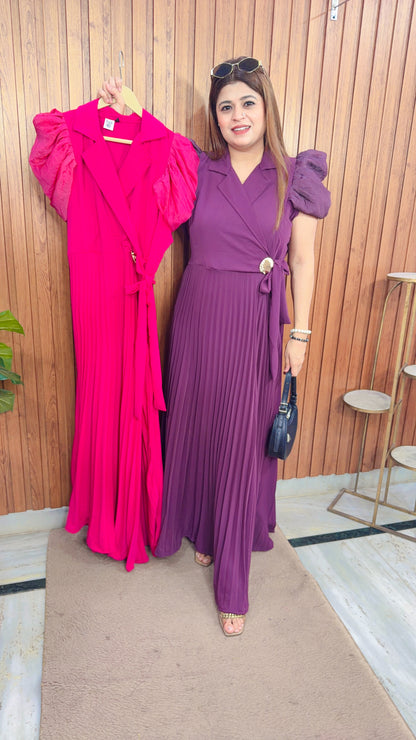 Corsica Puffy Sleeve Wrinkle Dress