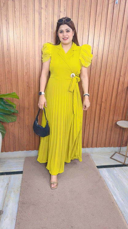 Corsica Puffy Sleeve Wrinkle Dress