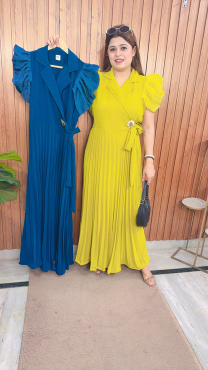 Corsica Puffy Sleeve Wrinkle Dress