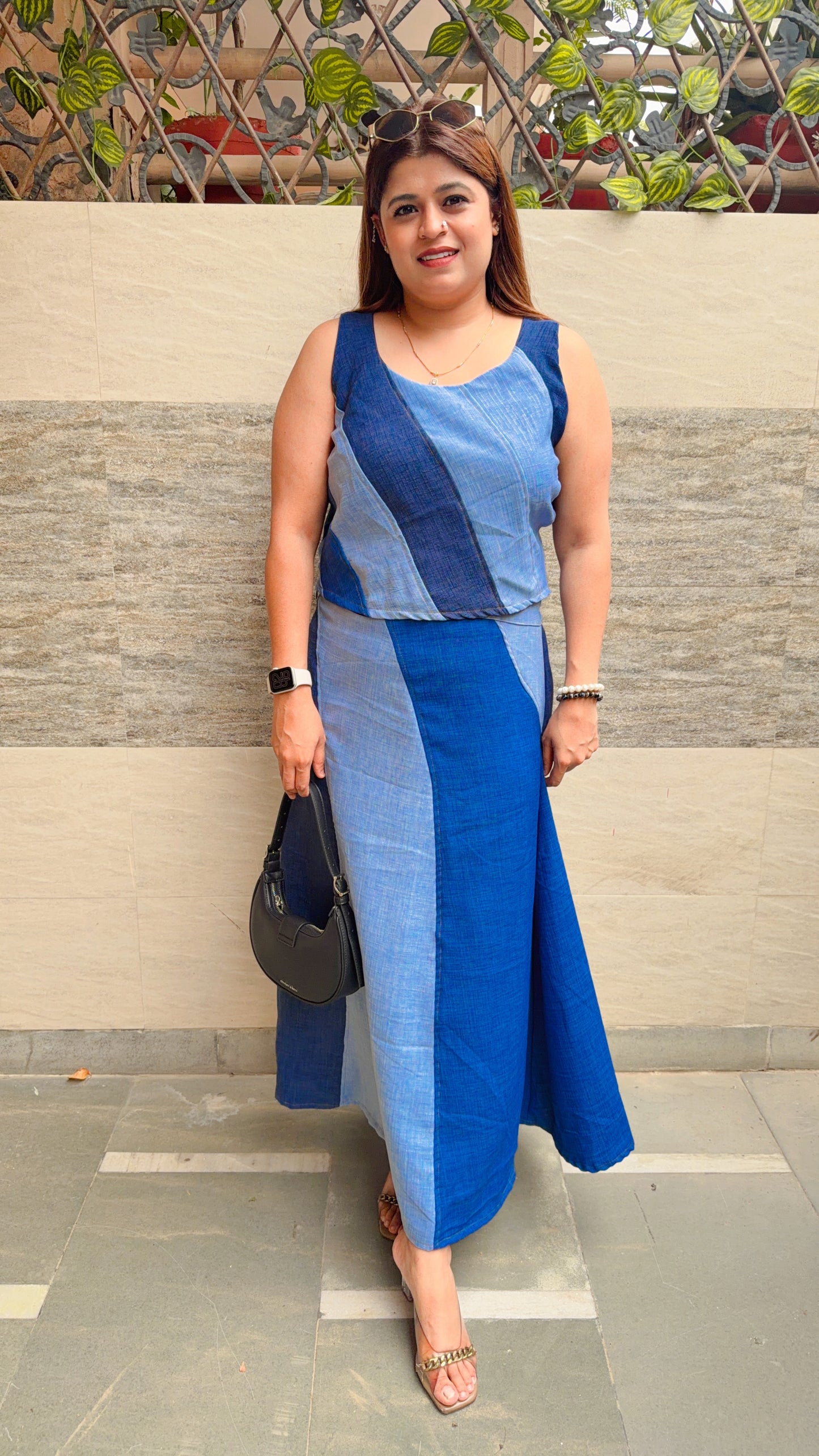 Dual Shade Cotton Denim Skirt Set