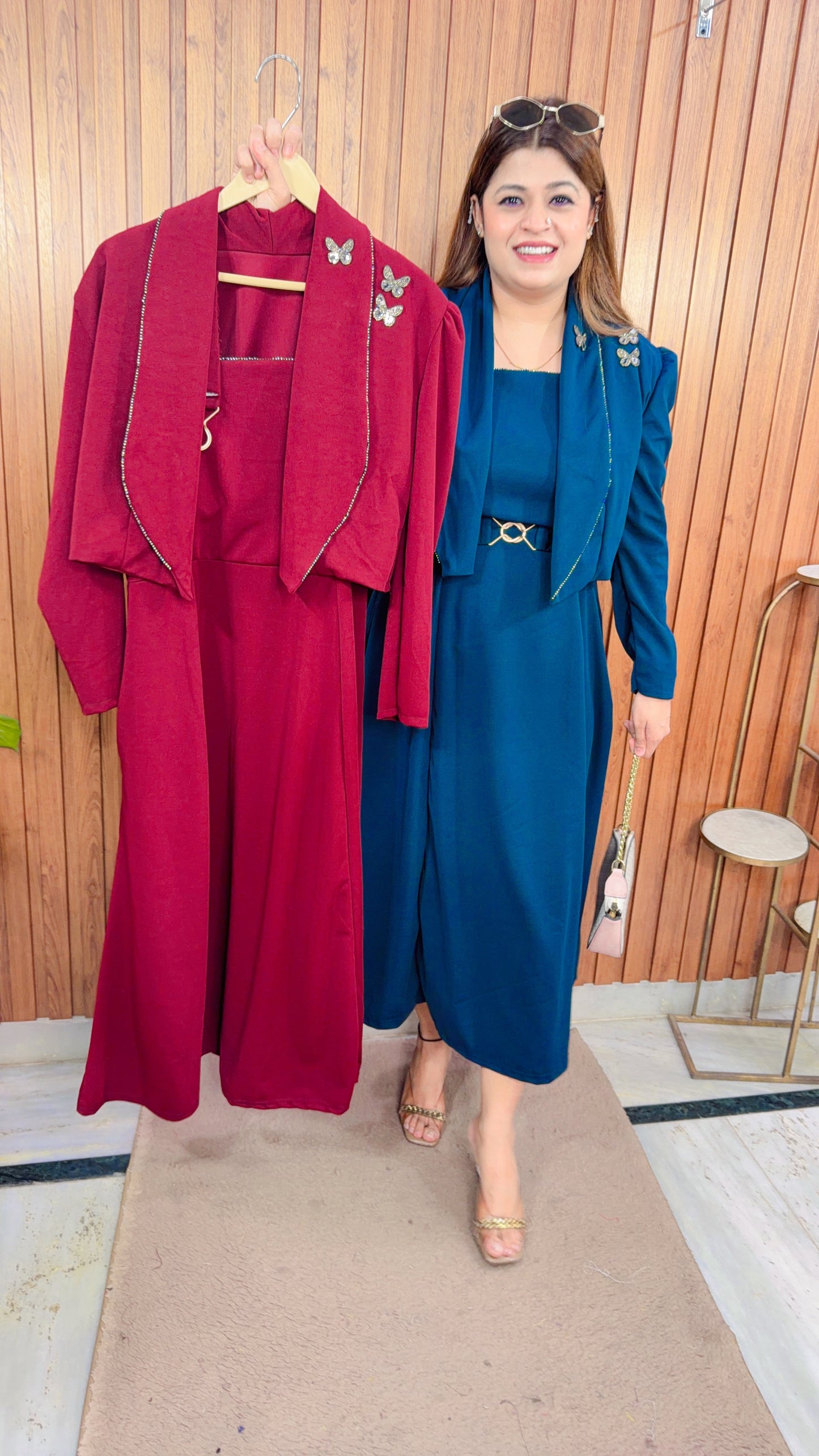 Elegance Butterfly Two Piece Shrug Dress