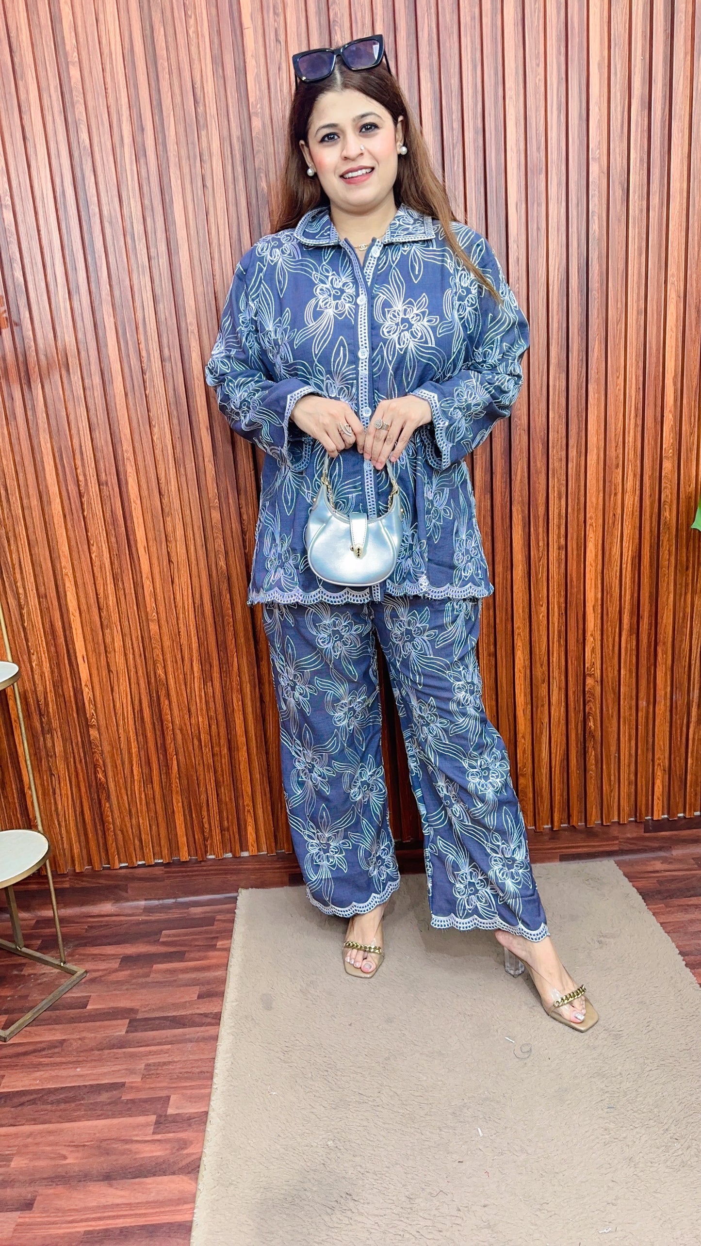Flower Embroidery cotton linen coord set