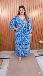 V Neck China Silk Digital Dress