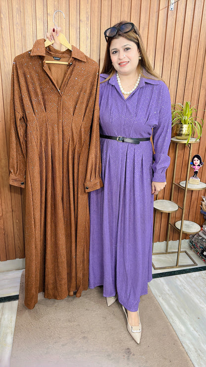 Collar Sparkle Lycra Dress