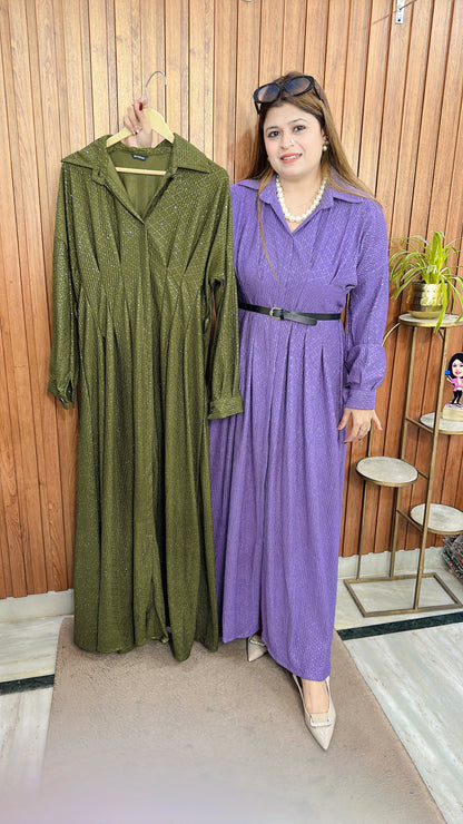 Collar Sparkle Lycra Dress