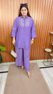 Pearl Neck Cotton Two Piece Coord Set