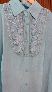 Pearl Neck Cotton Two Piece Coord Set