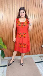 Marble multi embroidery A line Dress