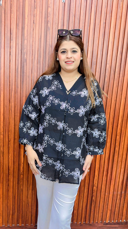 V Neck Thread Cotton Top