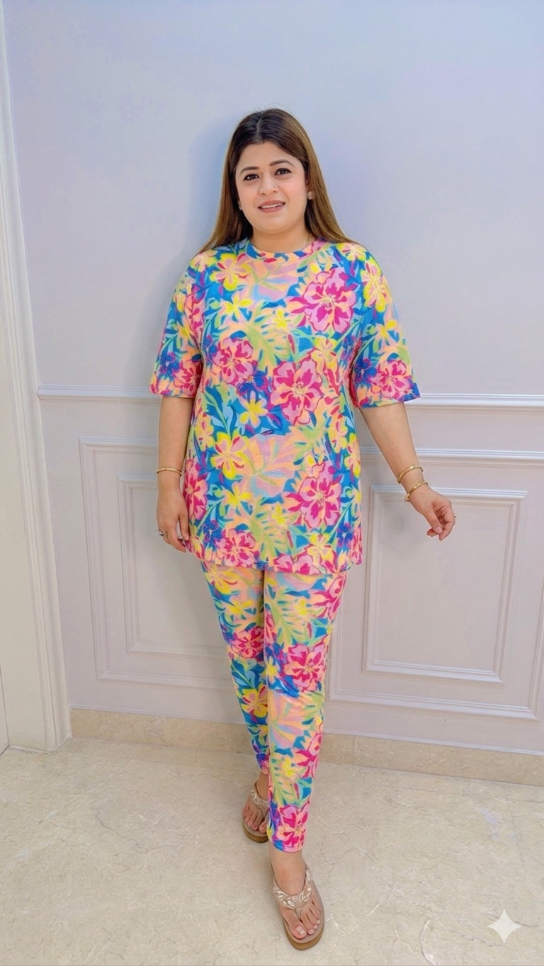 Round Neck Printed Hosiery Cotton Night suit