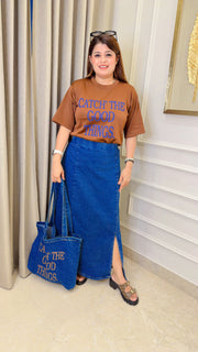 Davina Denim Three Piece Skirt Set