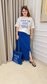 Davina Denim Three Piece Skirt Set