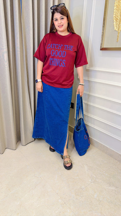 Davina Denim Three Piece Skirt Set