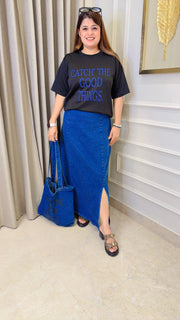 Davina Denim Three Piece Skirt Set