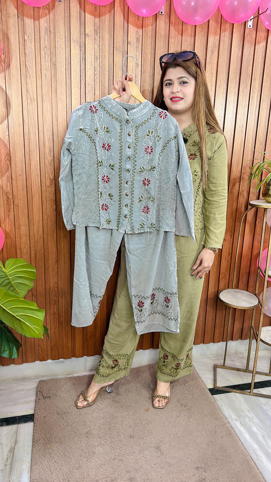 Embroidery Cotton Marble Coord Set