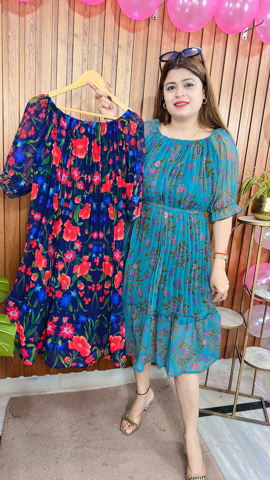 Georgette Pleated Short Dress