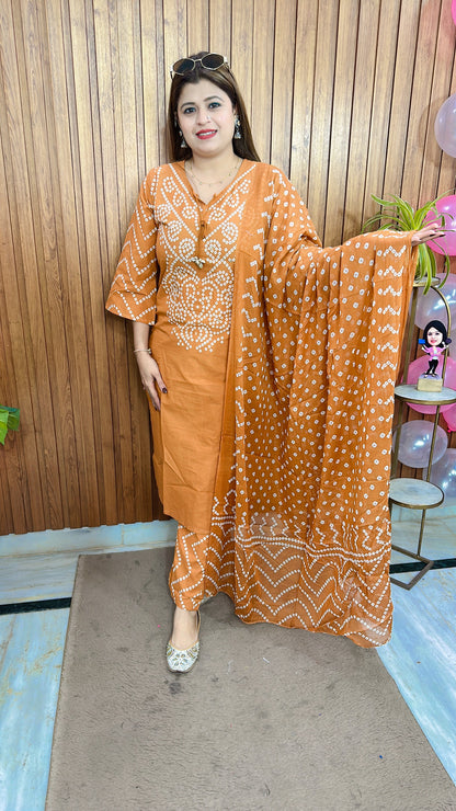 Vrinda Bandhej Cotton Suit Set