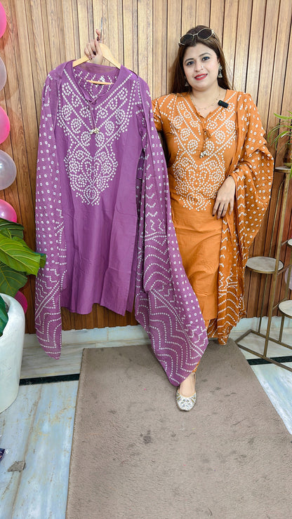 Vrinda Bandhej Cotton Suit Set