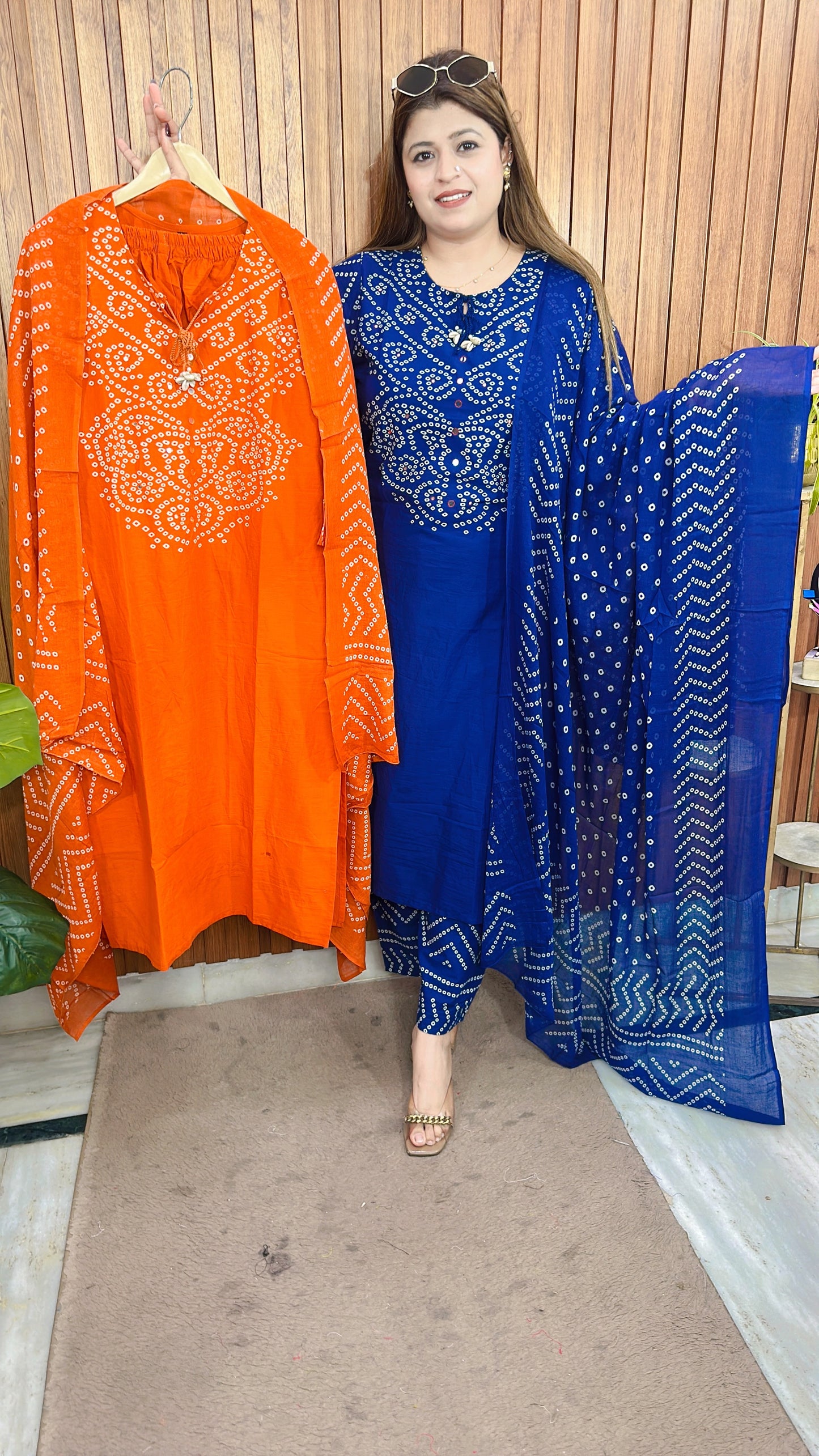 Vrinda Bandhej Cotton Suit Set