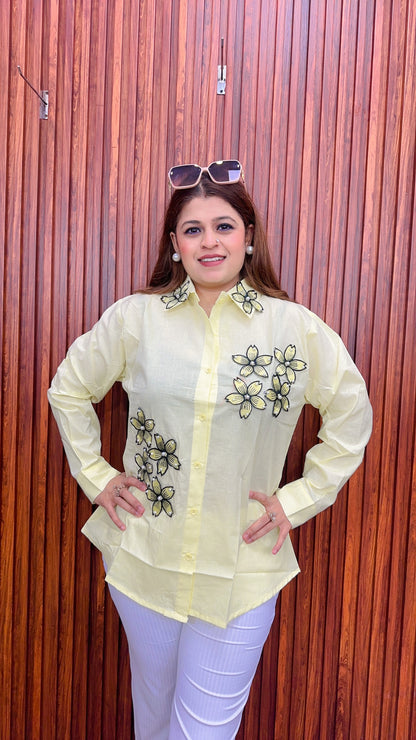 Applique work Pearl Cotton shirt