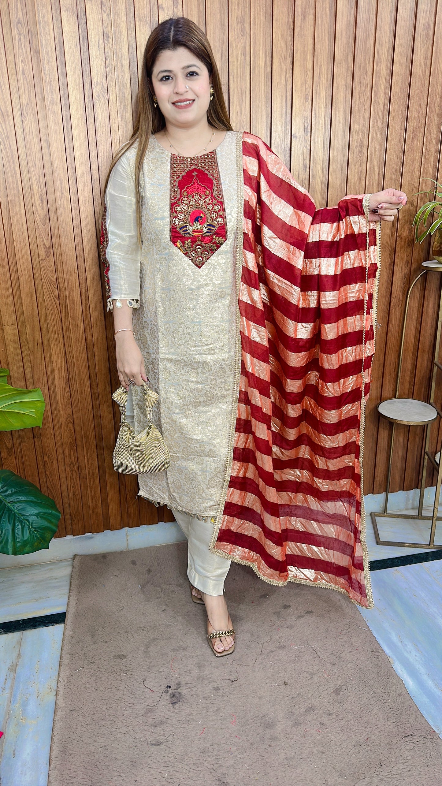 Shehnaz Golden Brocade Suit Set