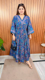 V Neck China Silk Digital Dress