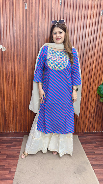 Leheriya pure cotton suit with sharara set