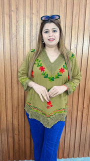 Embroidery V Neck Top