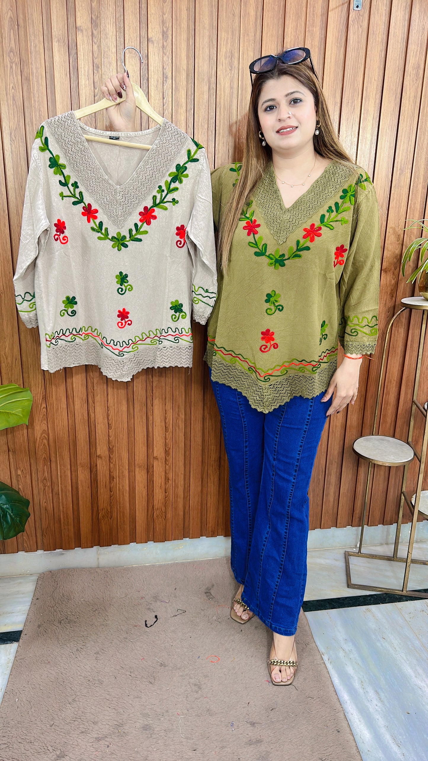 Embroidery V Neck Top