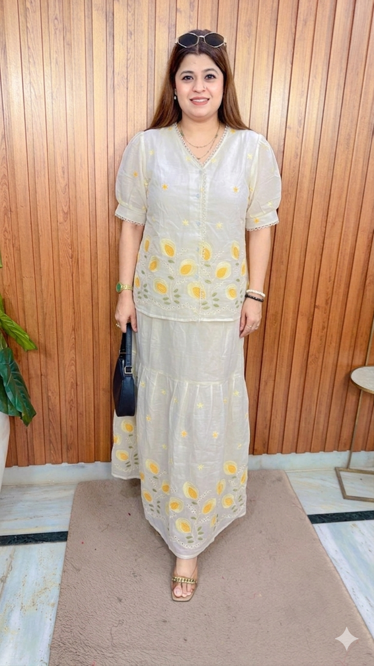 Haniah Embroidery Two Piece Skirt Set