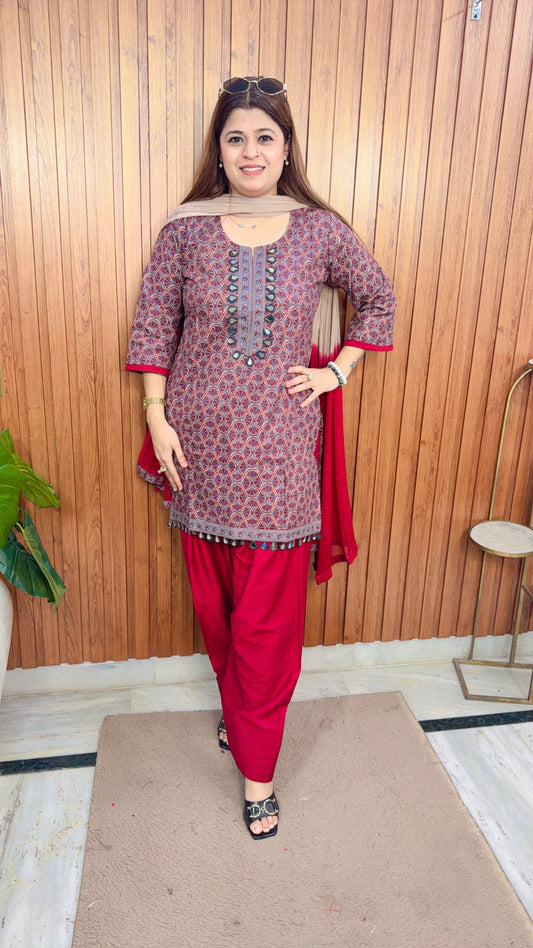 Navira Cotton Printed Farshi Three Piece Suit