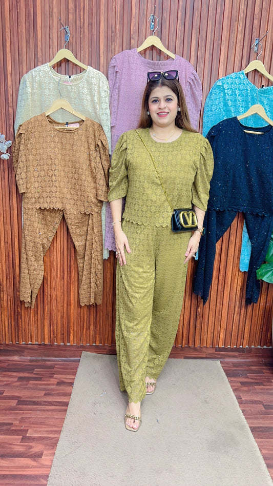 Net Imported Puff sleeves coord set