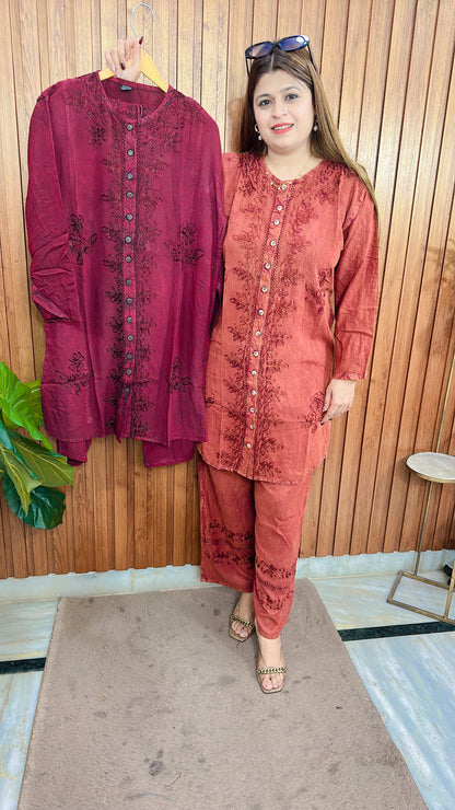 Premium cotton marble Lakhnavi coord set