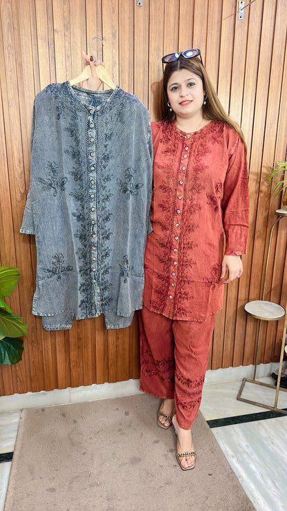 Premium cotton marble Lakhnavi coord set