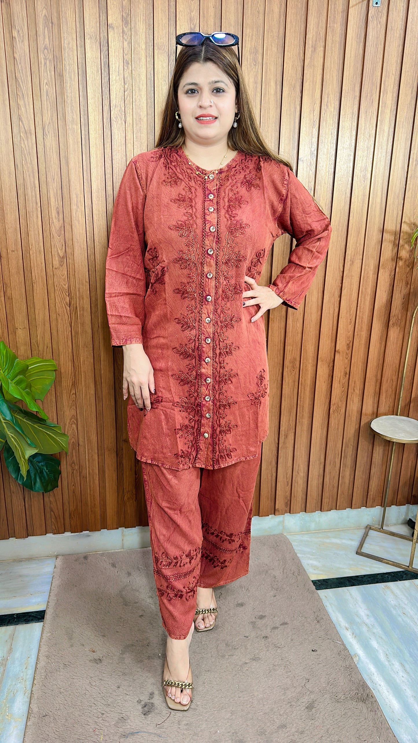 Premium cotton marble Lakhnavi coord set