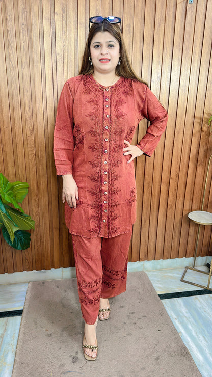 Premium cotton marble Lakhnavi coord set