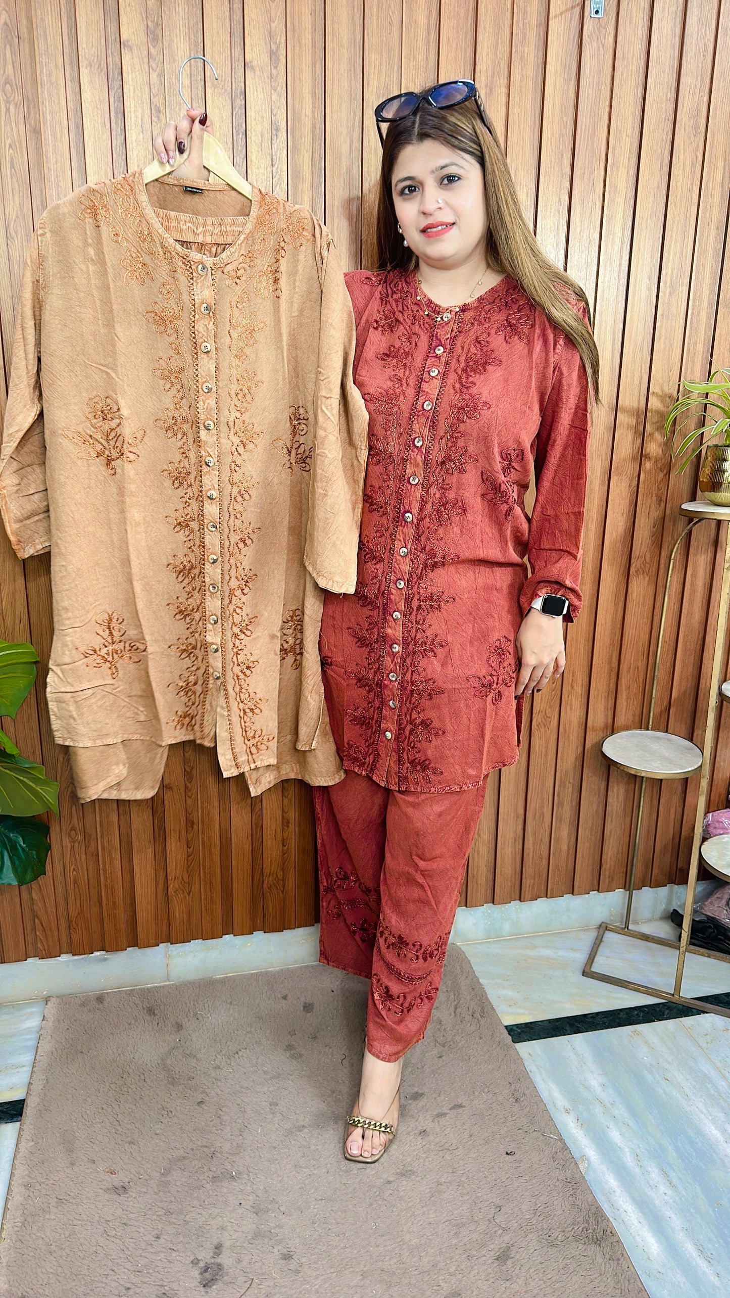 Premium cotton marble Lakhnavi coord set