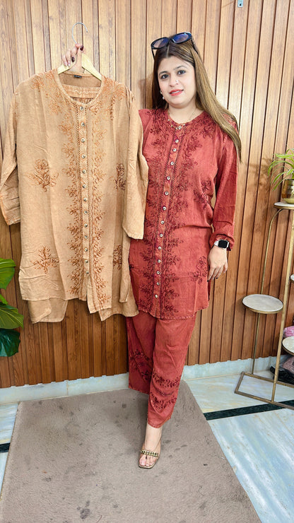 Premium cotton marble Lakhnavi coord set