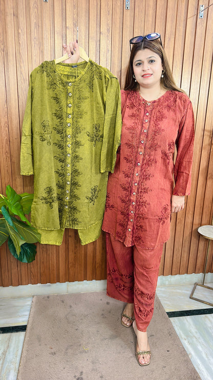 Premium cotton marble Lakhnavi coord set