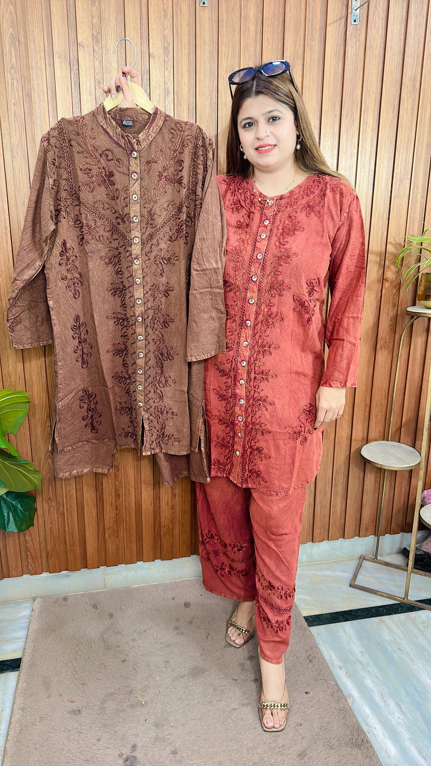 Premium cotton marble Lakhnavi coord set