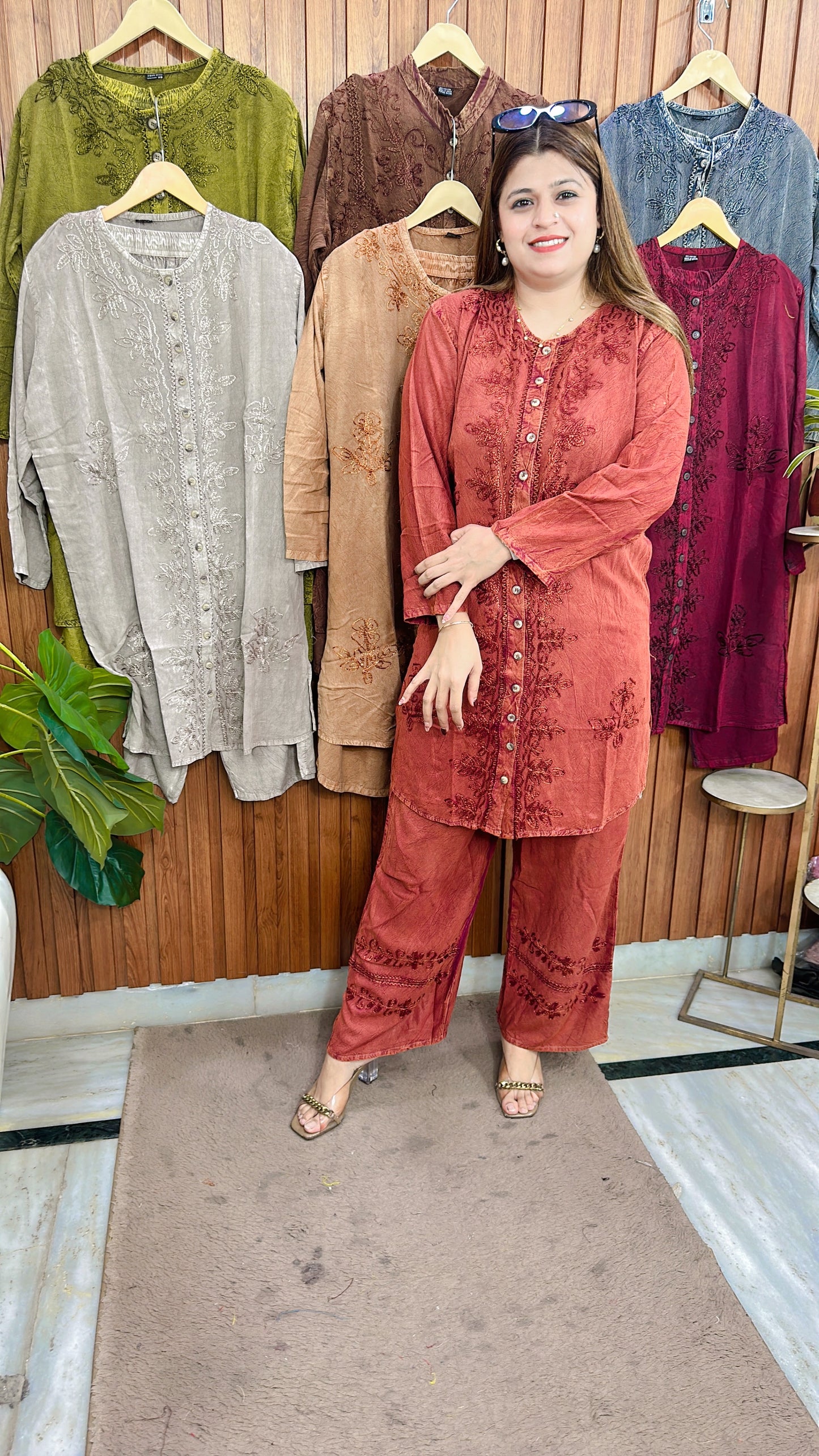 Premium cotton marble Lakhnavi coord set