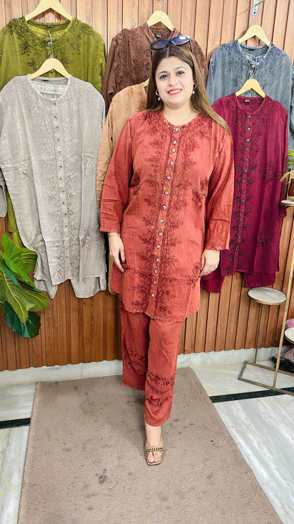 Premium cotton marble Lakhnavi coord set